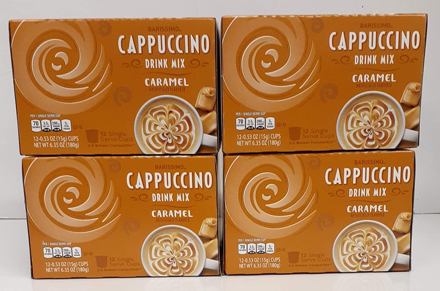 Barissimo Caramel Cappuccino Coffee Drink Mix KCup Compatible 4 boxes 48 pods total