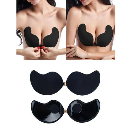 Spencer Women s Strapless Sticky Bra Self Adhesive Backless Push Up Bra Reusable Invisible Silicone Bras  Black A Cup