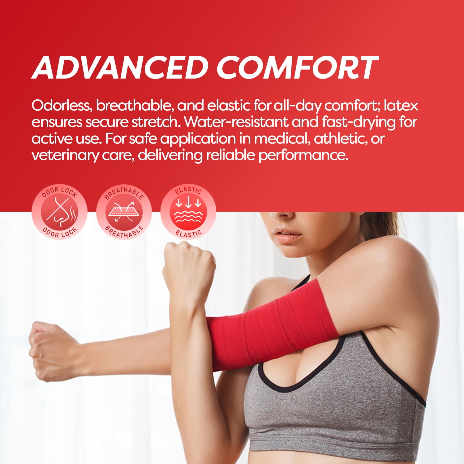 Dynarex Sensi-Wrap Self-Adhesive Bandages, 36-Pack, 2" x 5 yards, Red, Latex-Free, Colored Elastic Cohesive Athletic Tape, Tattoo Grip & Vet Wrap