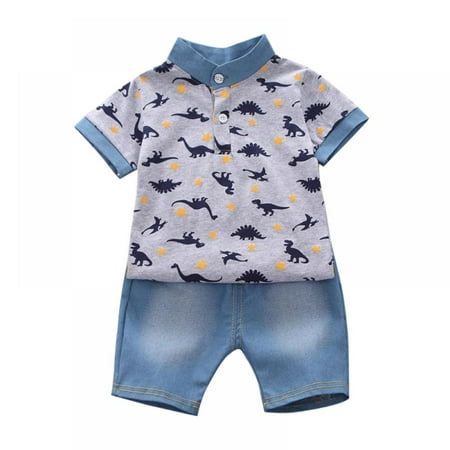 

Toddler Baby Boys Short Sleeve Dinosaur Print Shirt Tops +Shorts Casual Outfits Sets