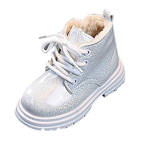 

Povozer Girls Ankle Boots Lace up Combat Boot Side Zipper Comfortable Boots(White 26)