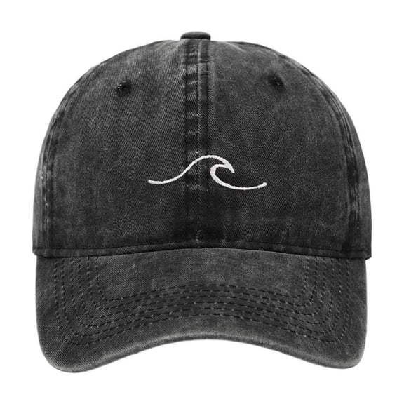 Yuanlong Unisex Baseball Cap Sea Wave Embroidery Vintage Washed Cotton Dad Hat Outdoor Activities Travel Beach Sun Headwear