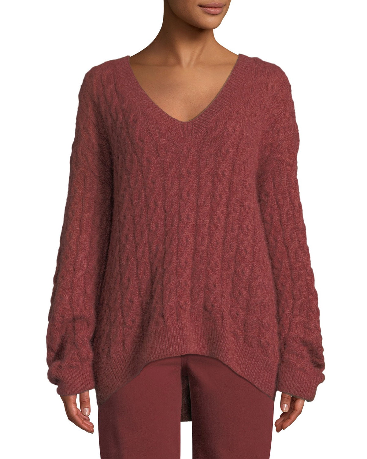 Vince - Vince Women's Cable Knit V Neck Sweater, Anise, X-Large ...