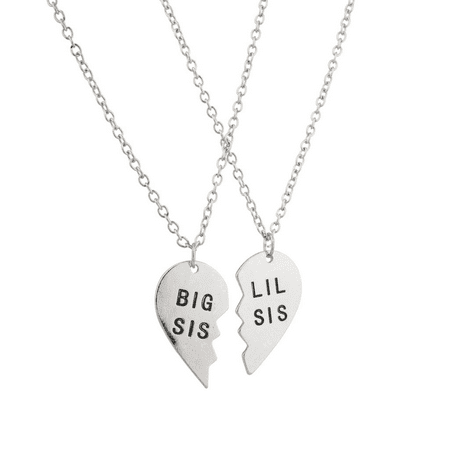 Lux Accessories Big Sis Lil Sis Little Sister BFF Best Friends Forever Necklace Set (2