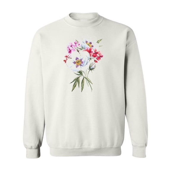 White Peonies Watercolor Design Sweatshirt Women -Image by Shutterstock, Female Large