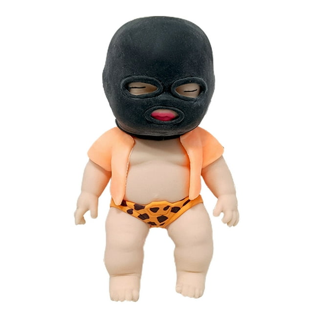 Juguete de descompresión de escritorio con forma de muñeca enmascarada, juego de muñecas enmascaradas de arena TPR, juguetes apretables con pinzas, juguetes suaves para apretar y reducir la presión.
