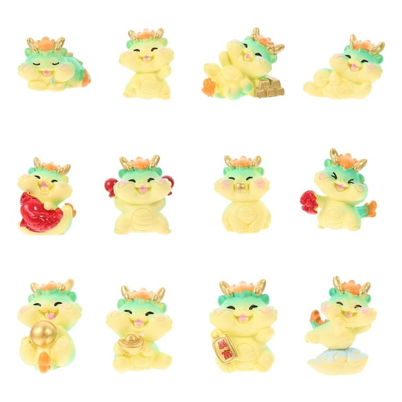 12pcs Mini Dragon Figurine Resin Year of Dragon Figurine Zodiac Dragon Decoration