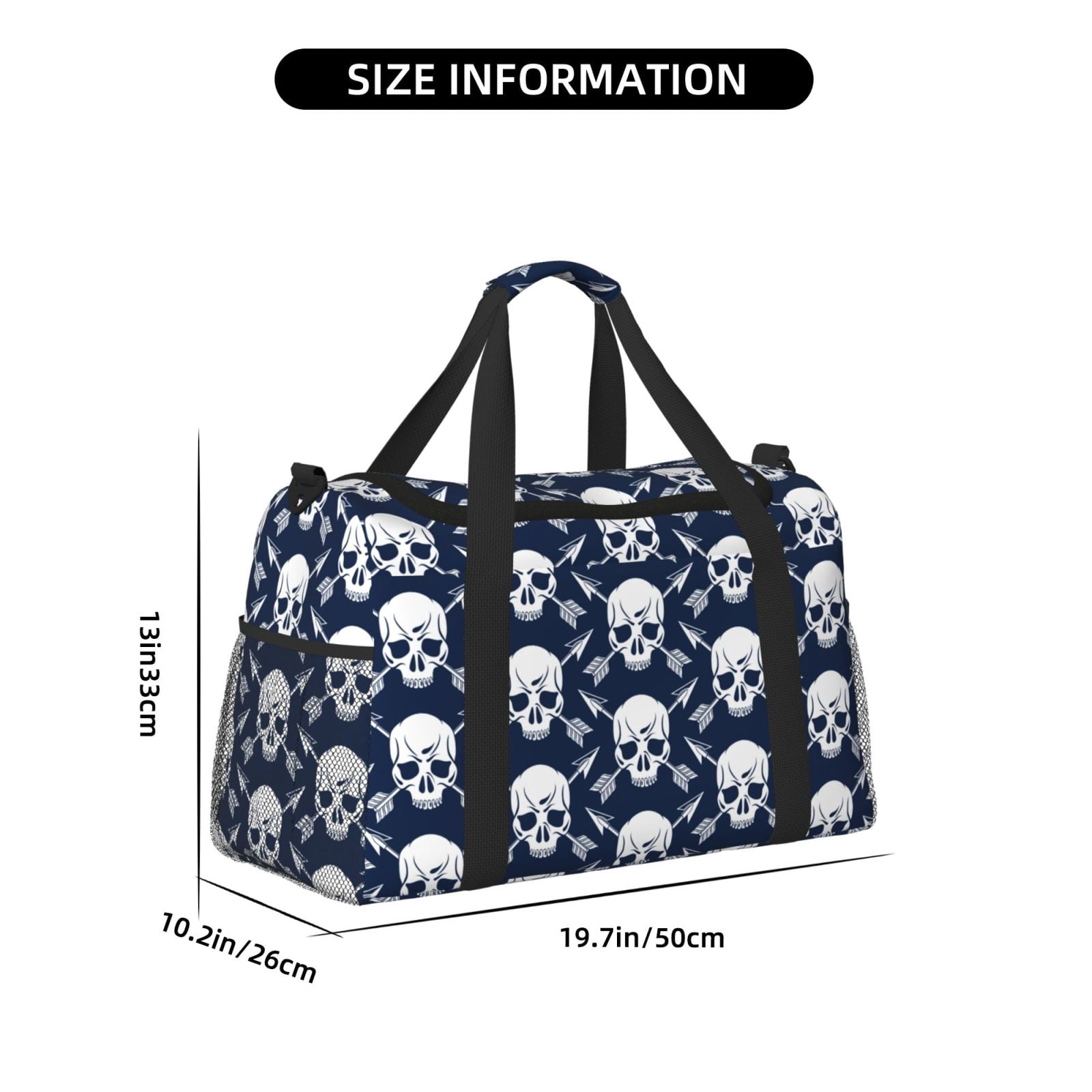 Fuzoiu white arrow Skull Print Travel Duffle Bag,Carry On Tote Bags,Duffel Bag,Sport Gym Bag, Hospital Bag for Labor and Delivery, Overnight Bag,Luggage Bag