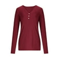 thumbnail image 6 of Posijego Women's Going out T-Shirt with Thumbhole Ribbed Long Sleeve Button V Neck Plain Basic Tee Tight Shirts, 6 of 9