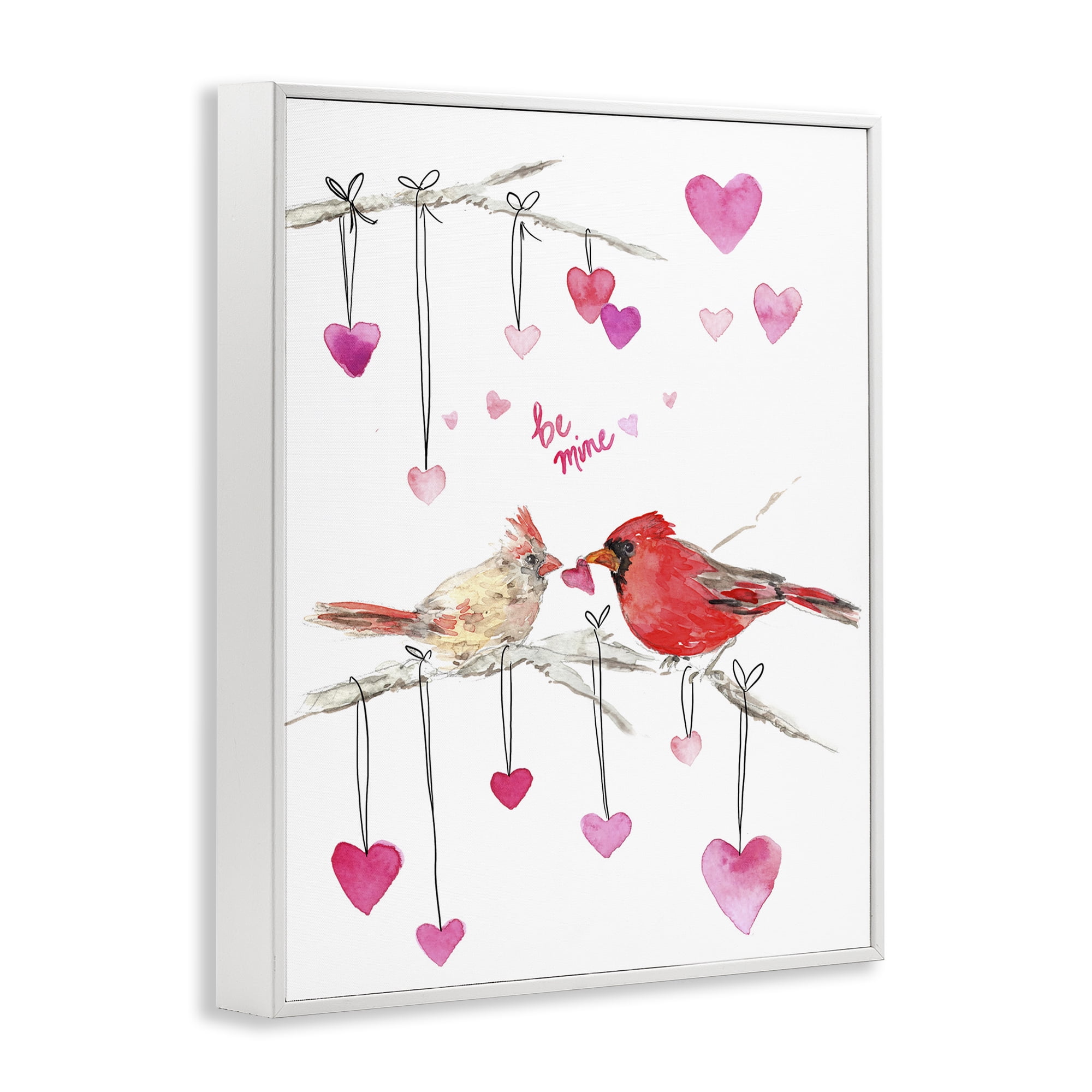 Stupell Industries Be Mine Cardinals Holiday Painting White Framed Art Print Wall Art, 11 x 14