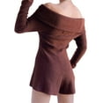 thumbnail image 2 of Biekopu Women’s Off Shoulder Romper, Casual Long Sleeve Solid Color Knit Jumpsuit Shorts, 2 of 5