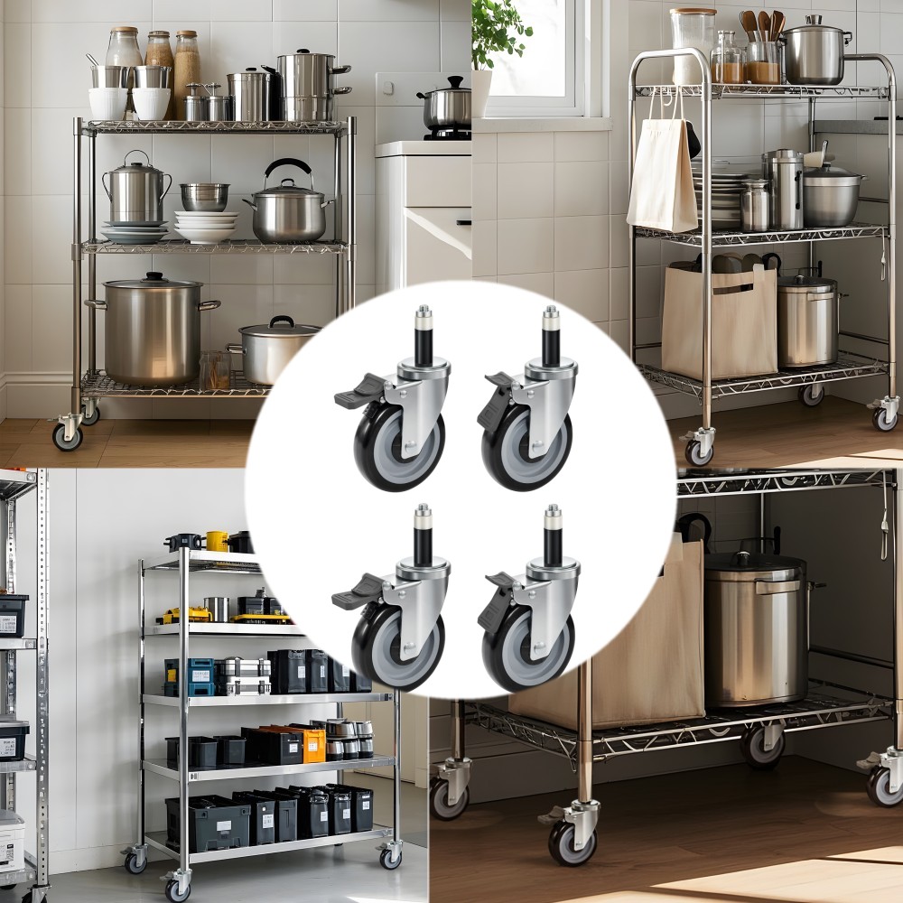 SHZOND 5Inch Swivel Caster Wheels Set of 4, Heavy Duty Casters with Double Lock Brake, Expanding Stem Casters for Table, Tool Cabinet, Cart, Workbench and Trolley-Max Load Capacity 1600 LBS