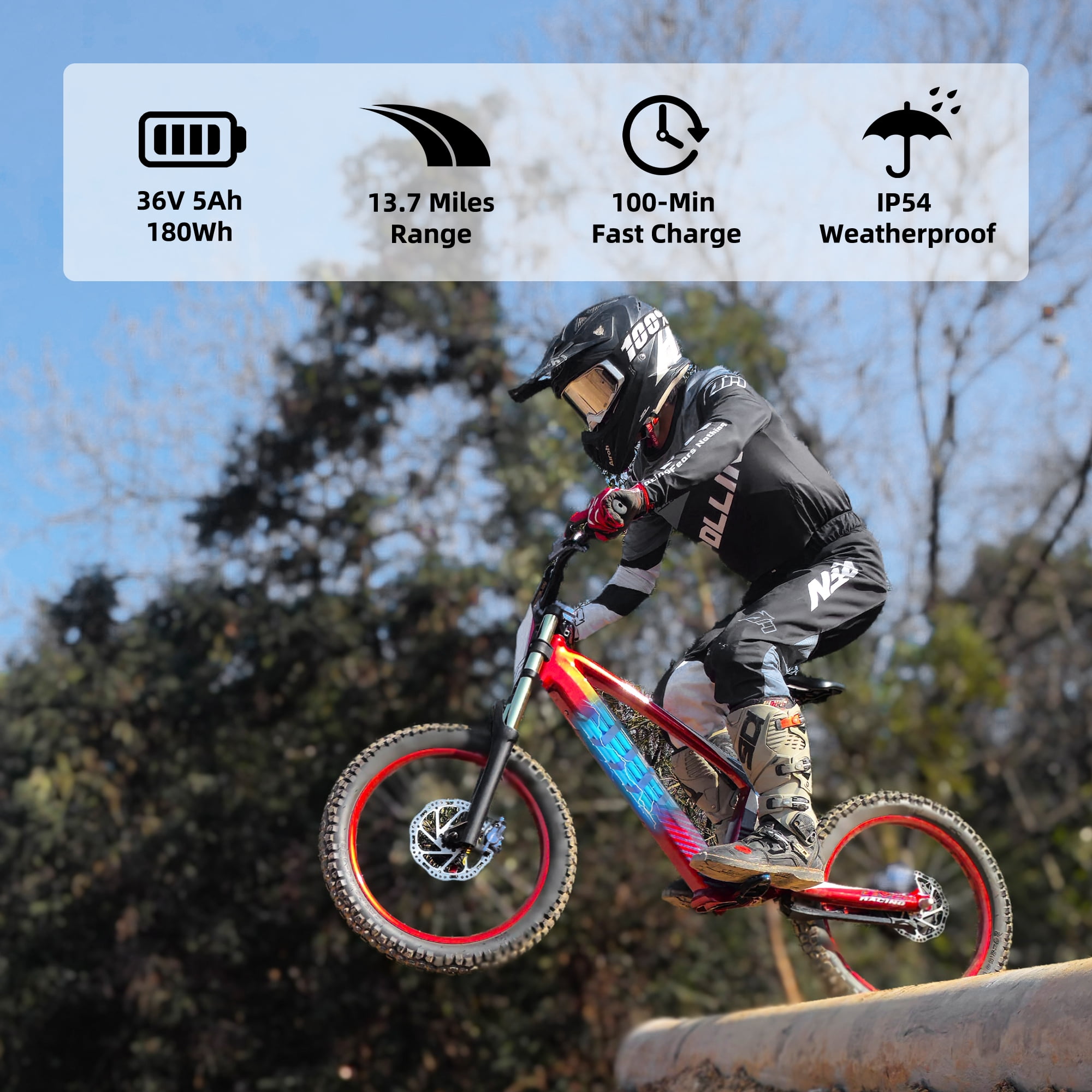 Rfn Electric Off-Road Bike, Three-Speed Transmission, Top Speed 18Mhp, Maximum Power 750W, 9.3-Mile Range For Ages 8+