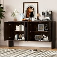 thumbnail image 3 of Oufan Retro Sideboard Buffet Cabinet with Storage, with Adjustable Shelves and Long Handles, 4-Door Wood Sideboard for Kitchen, Dining Room and Living Room , 59 x 33.2 x 15.7 inch, Blue, 3 of 10