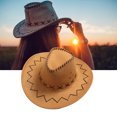 thumbnail image 3 of Qarigey Sombrero de vaquero occidental Precio barato Sombrero de vaquero para caballero Gorra de de vaquera con gorra de sombrero de Sombreros Beige, 3 of 5