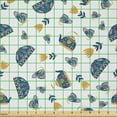 thumbnail image 2 of Ambesonne Folkloric Fabric by the Yard Microfiber, Butterflies Floral Teapot, 5 Yards, Dark Blue White Orange, 2 of 2