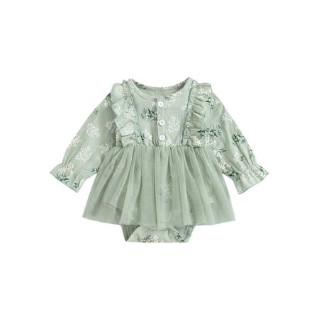 

Baby Girls Long Sleeve Floral Romper Dress 0-18M