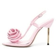 thumbnail image 2 of FSJ Women Graceful Clear Floral Peep Toe Sandals Stiletto High Heel Buckle Strappy Slingback Pumps Dating Party Wedding Dress Shoes Size 14 Pink, 2 of 4