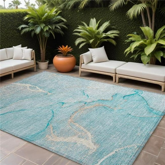 HomeRoots 559909 9 x 12 ft. Teal Abstract Washable Non Skid Indoor Outdoor Rectangle Machine Woven Area Rug