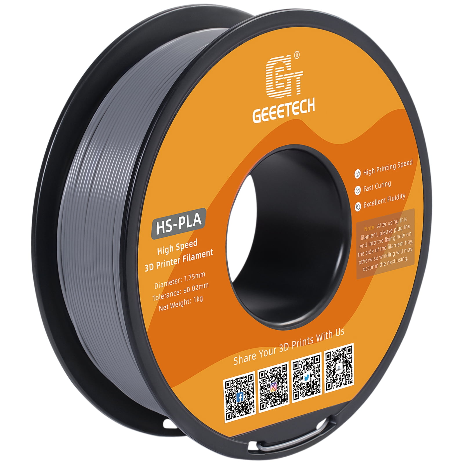 Geeetech 1.75mm PLA 3D Printer Filament, 10kg Spool (22lbs), Dimensional Accuracy +/- 0.03mm,Grey