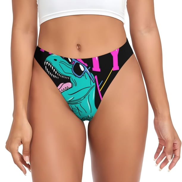Balery Rex Dinosaur With Sunglasses Tangas de Algodón para Mujer con Estampado – Ropa Interior Sexy, Transpirable, G-string-4X-Large