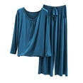 thumbnail image 2 of WXLWZYWL Women's Solid Color Ice Silk Pajama Set Summer Casaul Lightweight Top and Long Pant 2 Piece Loungewear with Ruffle Hem, 2 of 6