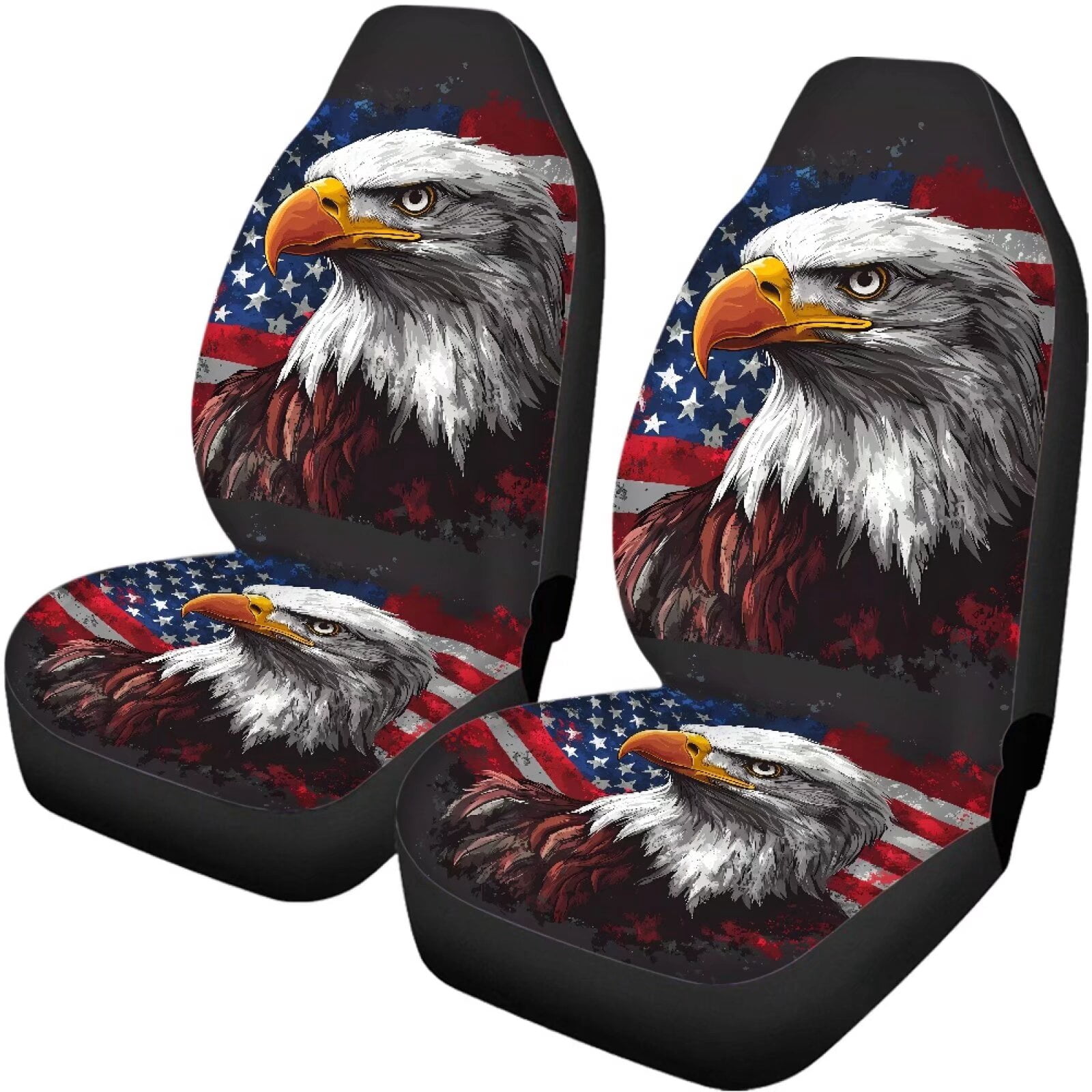 Pzuqiu American Flag Eagle Car Seat Covers Breathable Set Seat Cover Sets Full Front and Rear Seat Cover Set Auto Decor 4 Pack Universal Seat Covers for Cars for Cars Truck Universal Fit Set