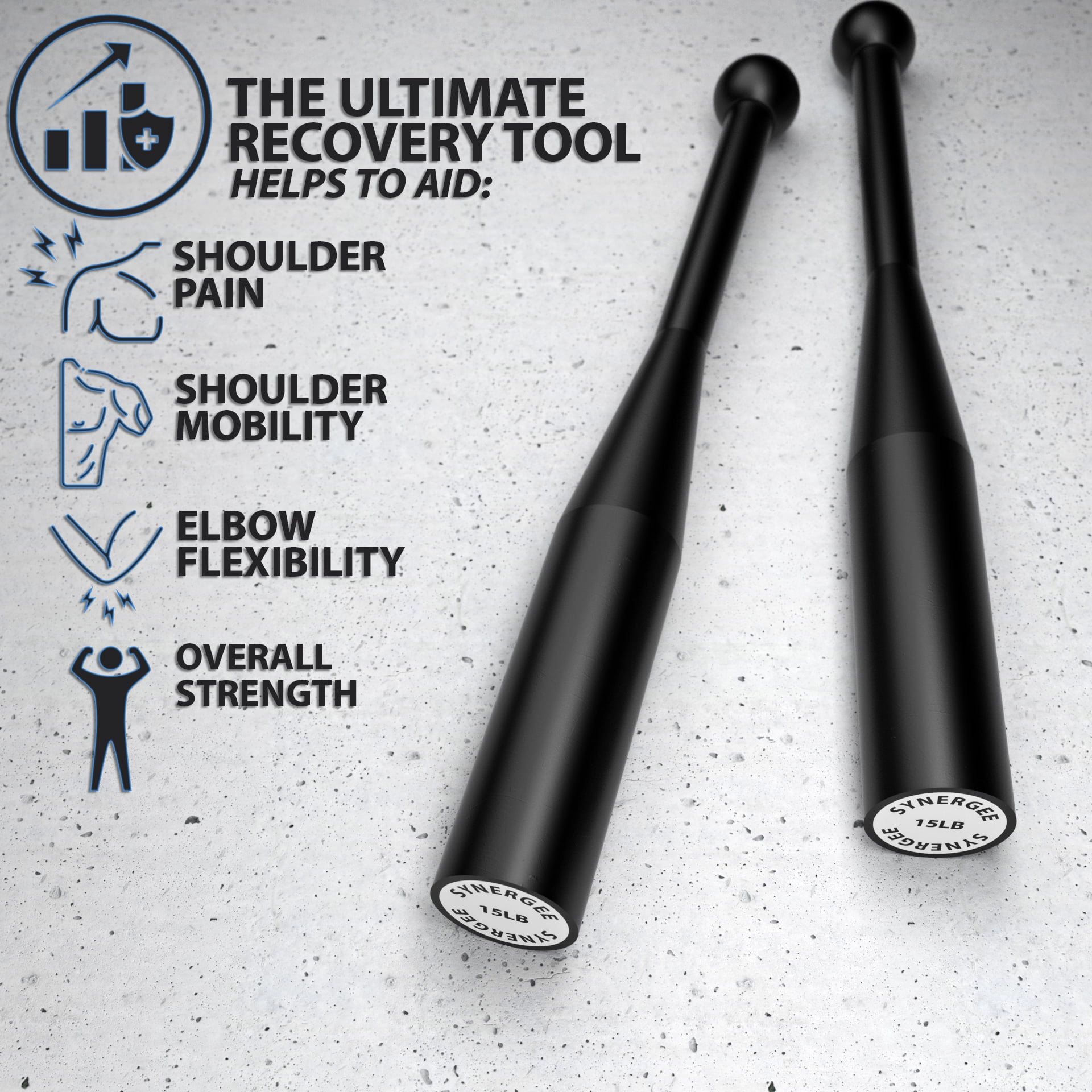 Synergee 15 LB Indian Club - Pair of Power Clubs - Exercise Weight Club Bells - Grip and Forearm Strength Trainer