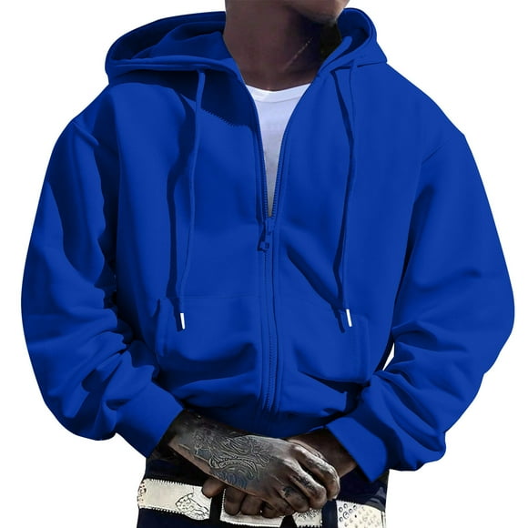 Ediodpoh Men's Hoodies & Sweatshirts Full Zip Pullover Long Sleeve Sweatshirt for Men with Convenient Pocket Design Mens Hoodie Blue XXL
