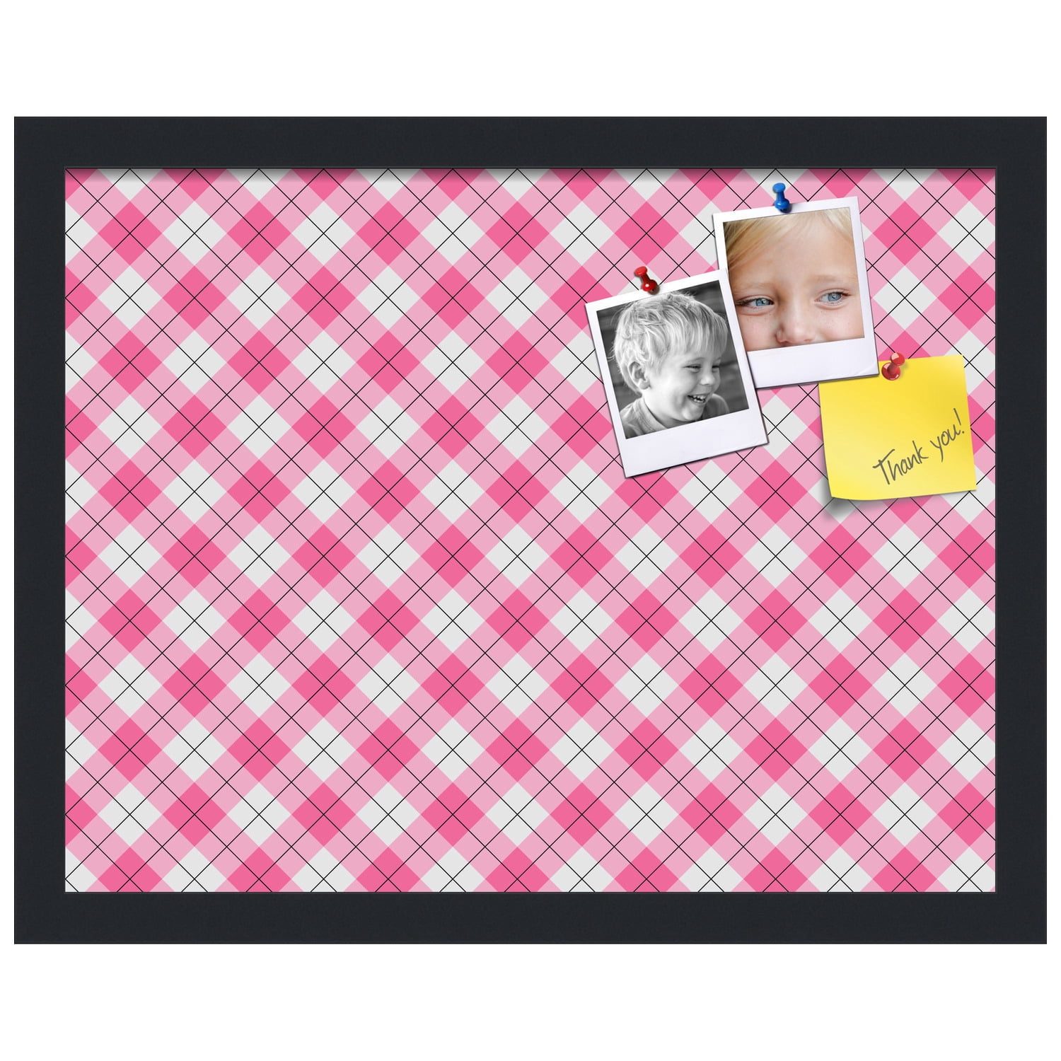 PinPix ArtToFrames 16x12 Custom Cork Bulletin Board Argyle Pink   Poster Board Has a Fabric Style Canvas Finish, Framed in Satin Black (PinPix-635)