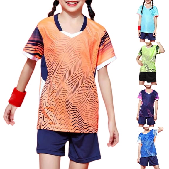Agkizg 2PC Short Sleeve Training Set Round Neck Top Elastic Waist Shorts Quickly Dry Breathable (Girl's or Girl's Plus),2-Piece Set