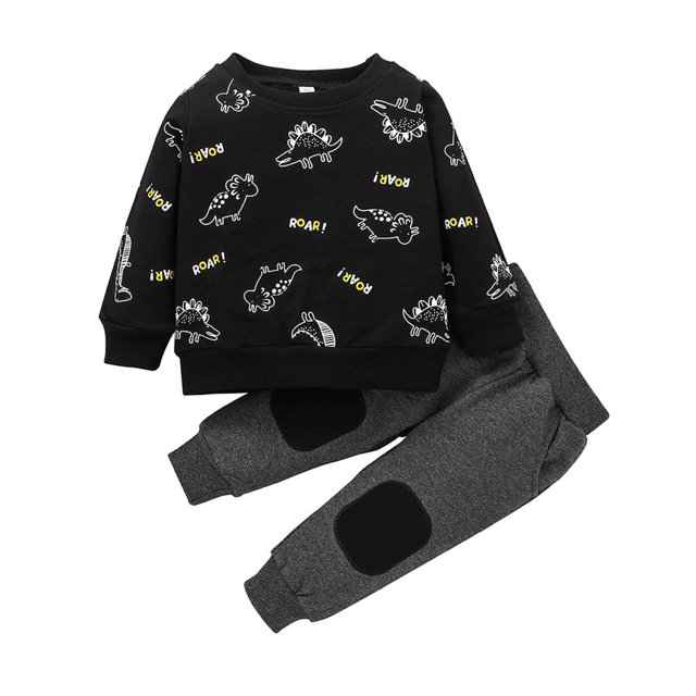 Sudadera Para Niños Pequeños, Suéter De Dibujos Animados Para Niños, Suéter De Algodón Con Estampado De Dinosaurio Animal Para Niños, Traje Negro Odeerbi LM103-3366