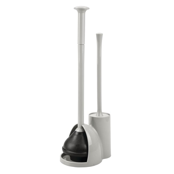 mDesign Hidden Plunger and Brush Set for Toilet Bowl - Light Gray