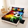 thumbnail image 2 of Castle Fairy Sport Soccer King Sheets 4pcs, Rainbow Splatter Pattern Bedding, Black Red Green,1 Fitted Sheet, 1 Flat Sheet and 2 Pillowcases, 2 of 6