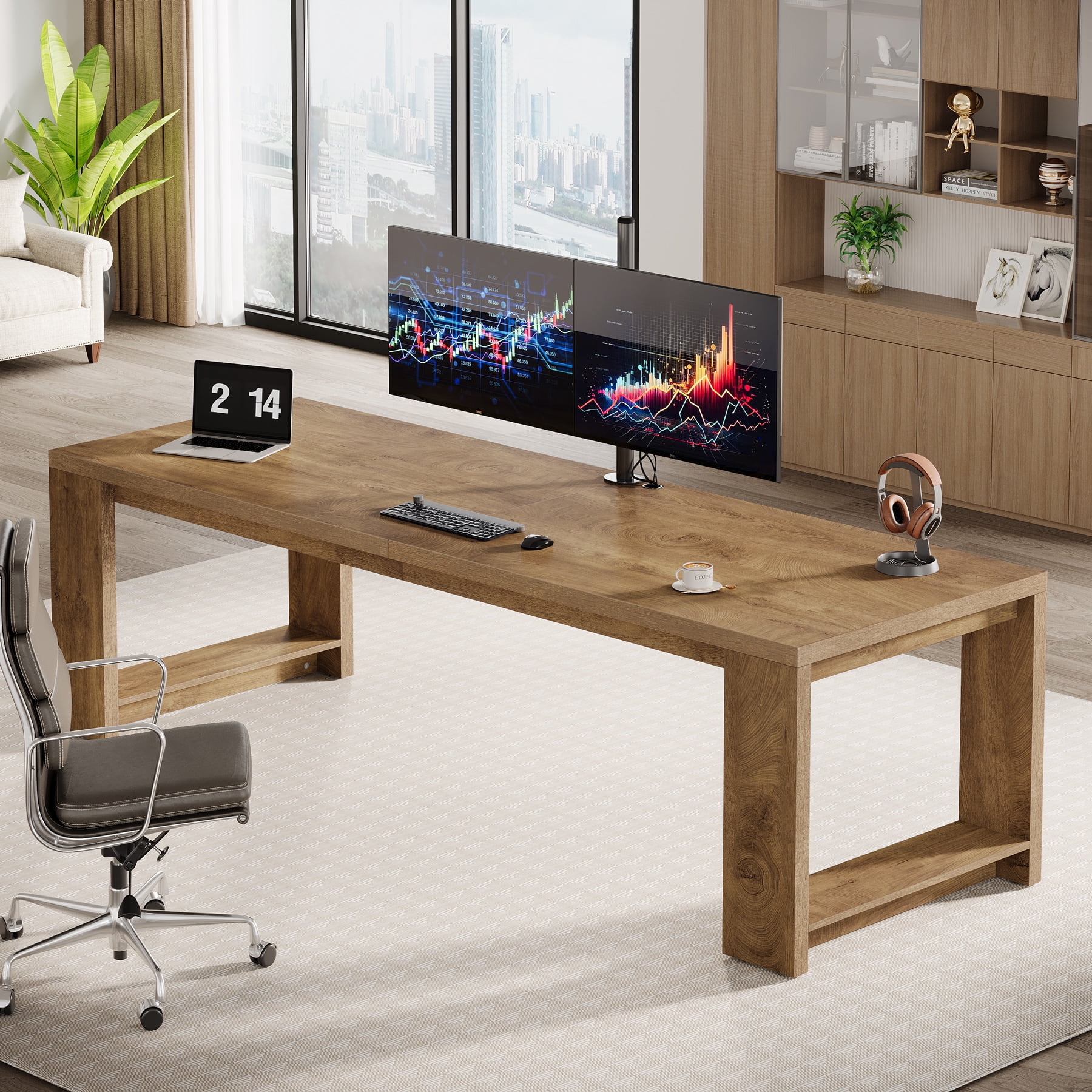 Tribesigns Two Person Desk, 86.61-Inch Extra Long Desk, Double Computer Writing Table, Natural Wood Grain