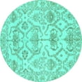 thumbnail image 1 of Ahgly Company Machine Washable Indoor Round Abstract Turquoise Blue Modern Area Rugs, 6' Round, 1 of 4