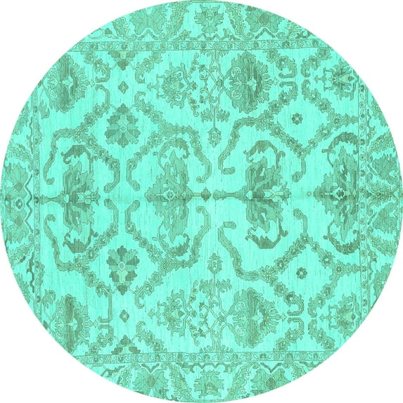 Ahgly Company Machine Washable Indoor Round Abstract Turquoise Blue Modern Area Rugs, 6' Round