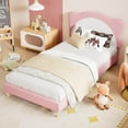 thumbnail image 2 of Eastvita Twin Size Princess Platform Bed Frame - Adjustable Scallop Velvet Headboard, Pink + White, 2 of 6