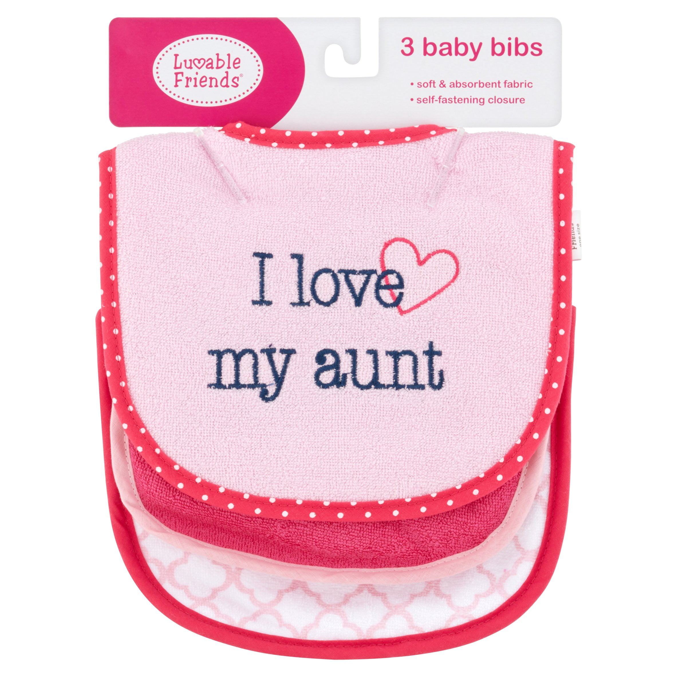 Luvable Friends Baby Boy and Girl Drooler Bibs, 3-Pack - Girl Aunt