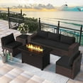 thumbnail image 2 of Gotland Outdoor Patio Furniture Set 7 Pieces Rattan Wicker Sectional Sofa with 43.3", Glass Black, 2 of 8