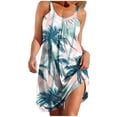 thumbnail image 2 of Gamivast Sundress for Women Loose Fit Crew Neck Mini Dress Sleeveless Beach Dress White Blue Watercolor Leaf Print for Summer Vacation Wear, 2 of 7