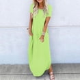 thumbnail image 2 of AherBiu Womens Basic Tshirt Dress Pullover Crew Neck Short Sleeve Solid Color Comfy Maxi Dresse for Women, 2 of 5