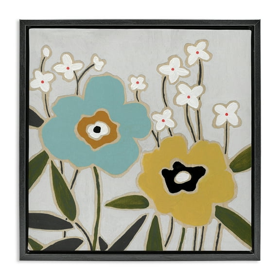Stupell Industries Modern Hued Blooms Plants & Flowers Painting Black Floater Framed Canvas Art Print Wall Art, 18 x 18