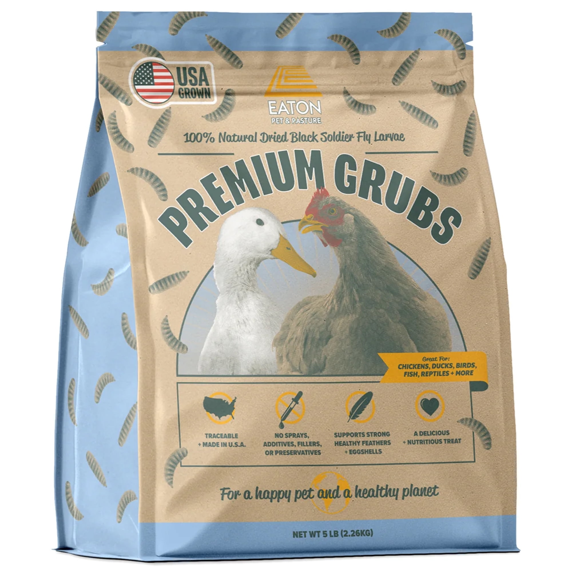 Eaton Pet & Pasture Premium Grubs, USA Grown Dried Black Soldier Fly Larvae, 5 LB