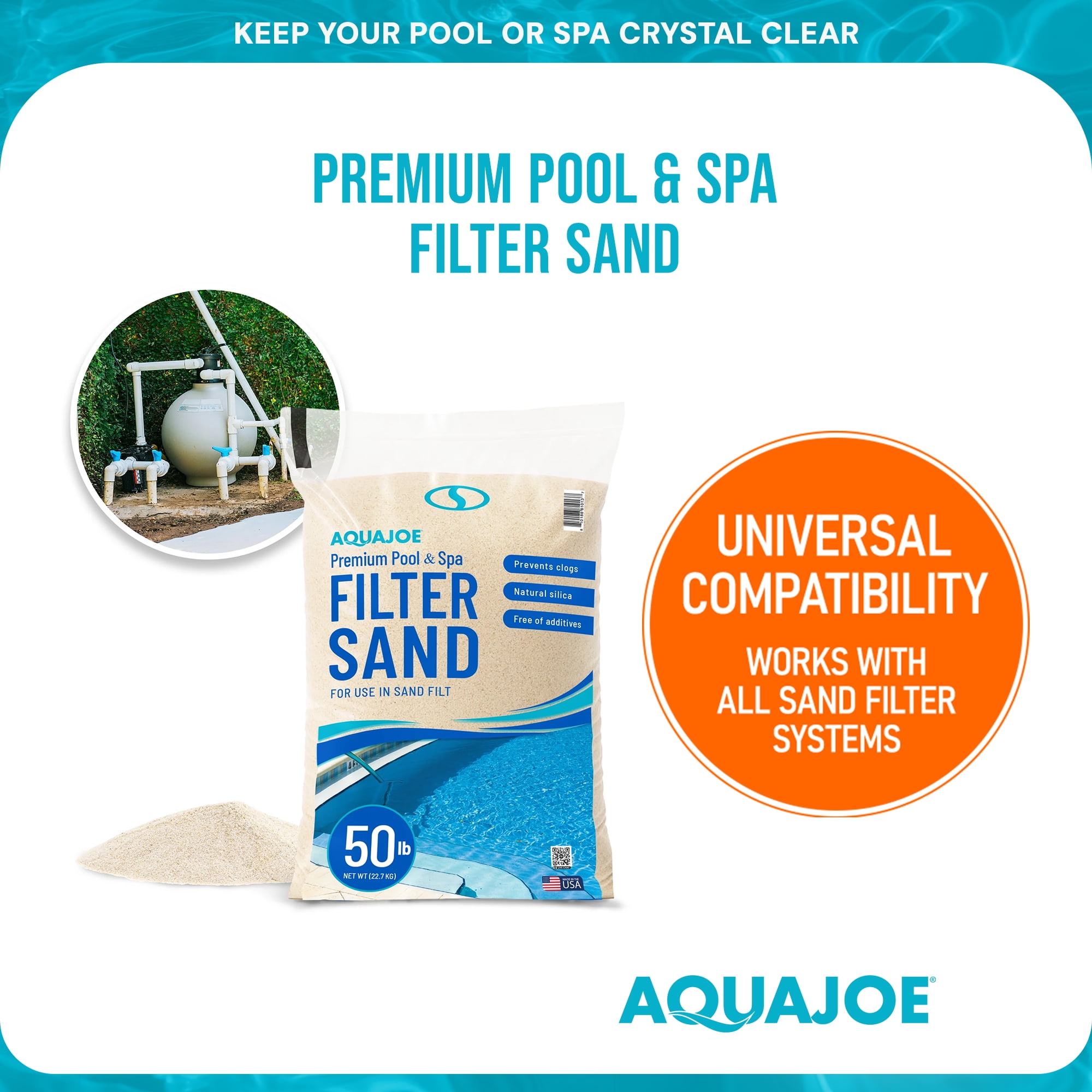 Aqua Joe Pool & Spa Filter Sand, Natural Silica Media for Sand Filter Systems, 50 lb Bag