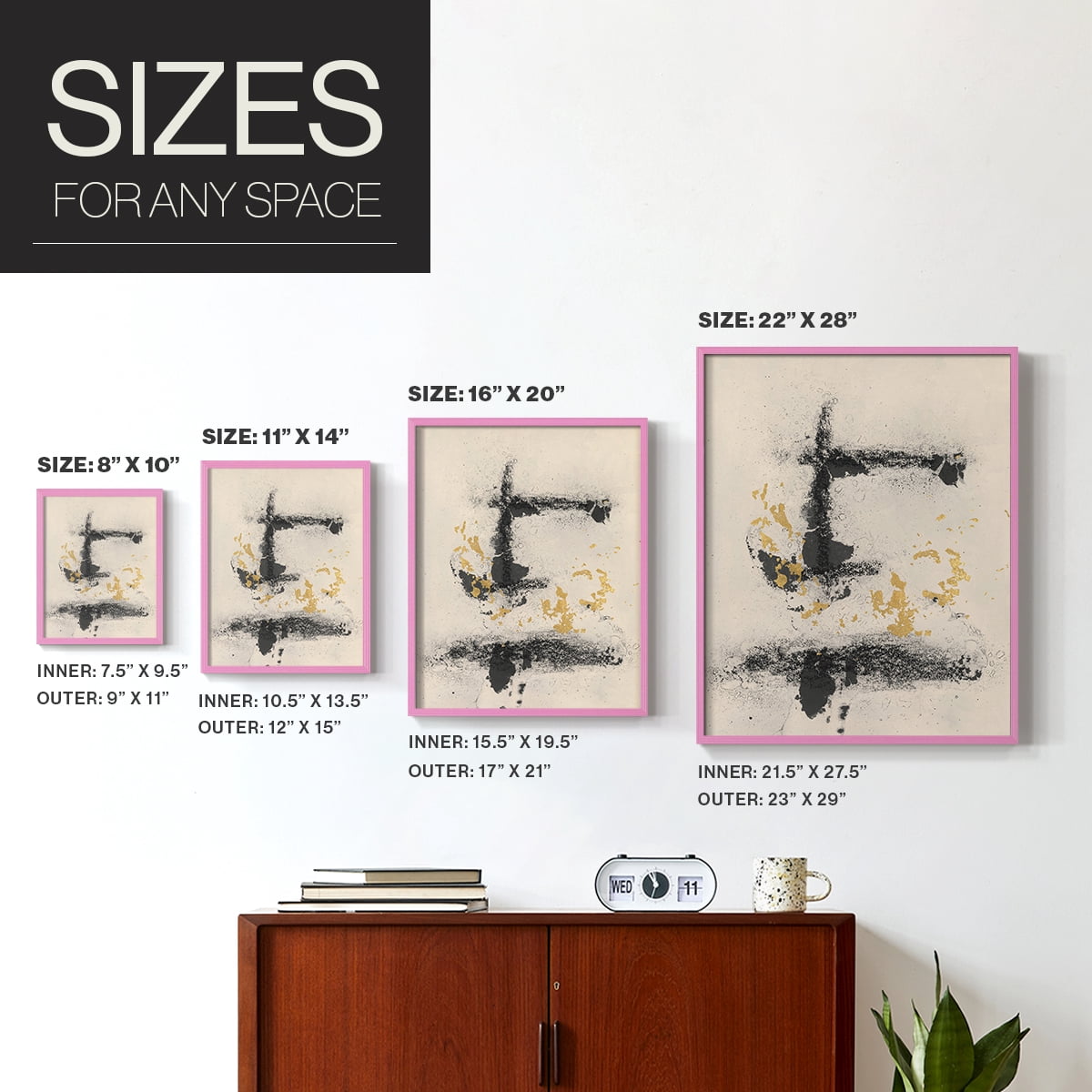 Charcoal Remnants II Framed Print in Pink Solid Wood Framed Print No Nail Hanging