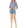 thumbnail image 3 of INSPIRE CHIC Women's Ruffled Neck Half Sleeve Sheer Summer Polka Dots Blouse Tops XS Purple, 3 of 9