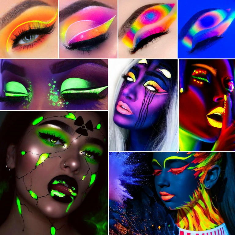 Neon Eyeshadow Powder Pigment UV Glow In the Dark Blacklight, Afflano Neon  Pigment Highly Pigmented Loose Colorful Eye Shadow Pigments Fluorescent for  Neon Party Night Bright Rainbow Makeup Kit 