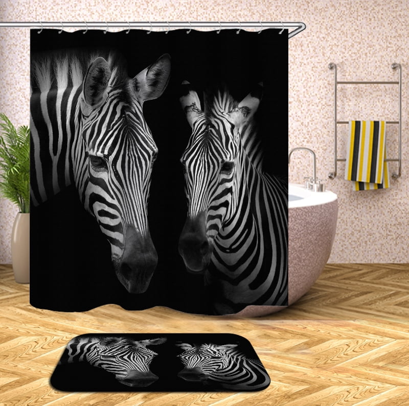 Shower Curtain and Rug Set Animal Print Horse Pattern 3D Printed Horses