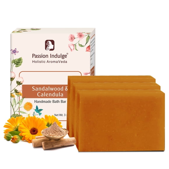 Passion Indulge Savon de Bain Artisanal au Bois de Santal (Lot de 3), Barre de Bain à l'Huile Essentielle Naturelle pour Nourrir la Peau, Savon de Bain Nettoyant en Profondeur pour Tous les Types de Peau